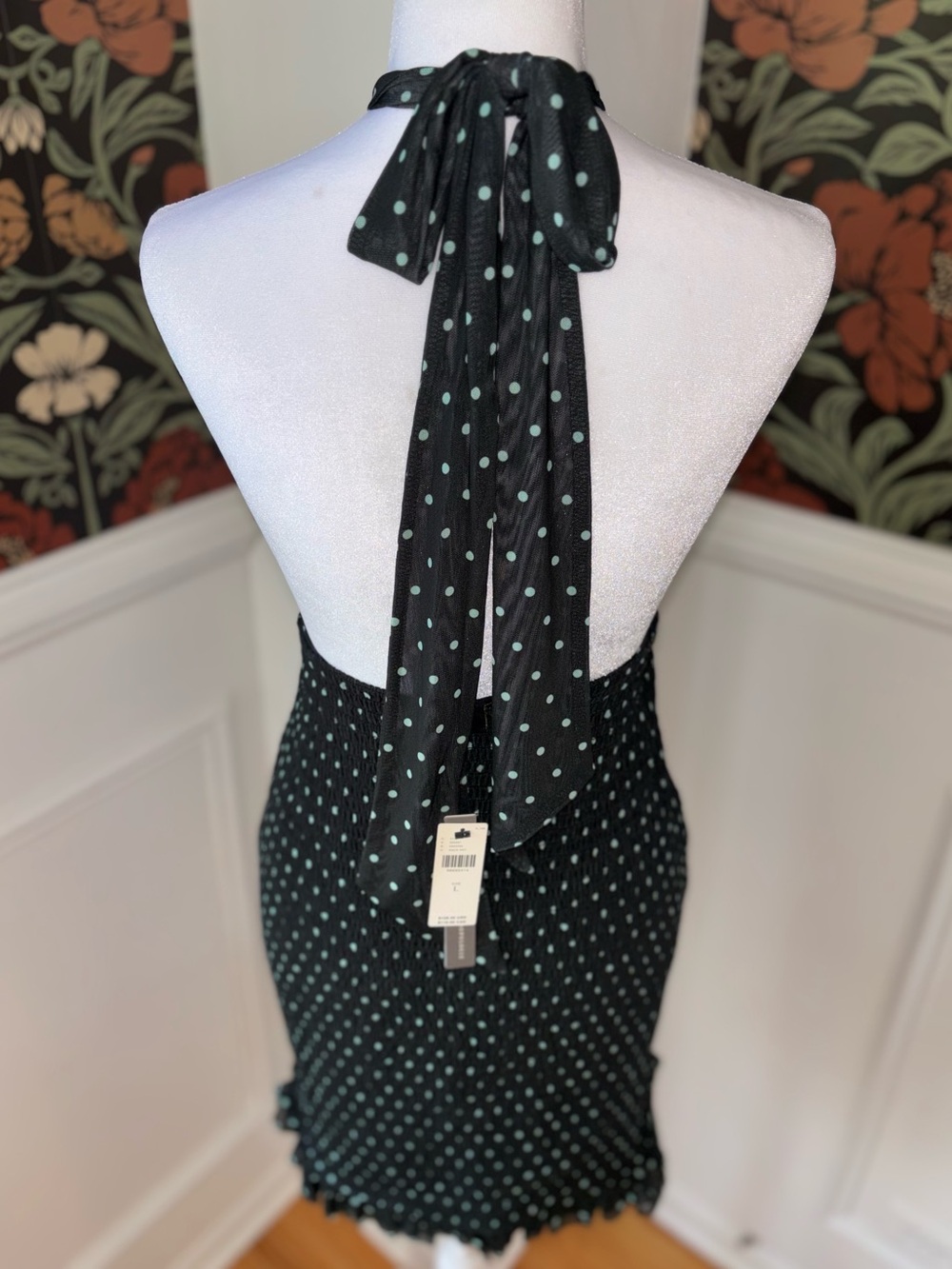 NWT Anthropologie Smocked Halter Mini Dress Mint Polka Dot Coquette - Picture 11 of 15